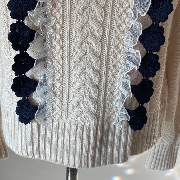 J CREW cable knit embellished ruffled front sweater cowl neck WOOL cream size XS - Picture 5 of 17